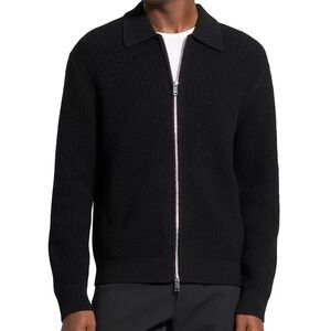 THEORY Men’s Gary Collar Full Zipper Cardigan, Black